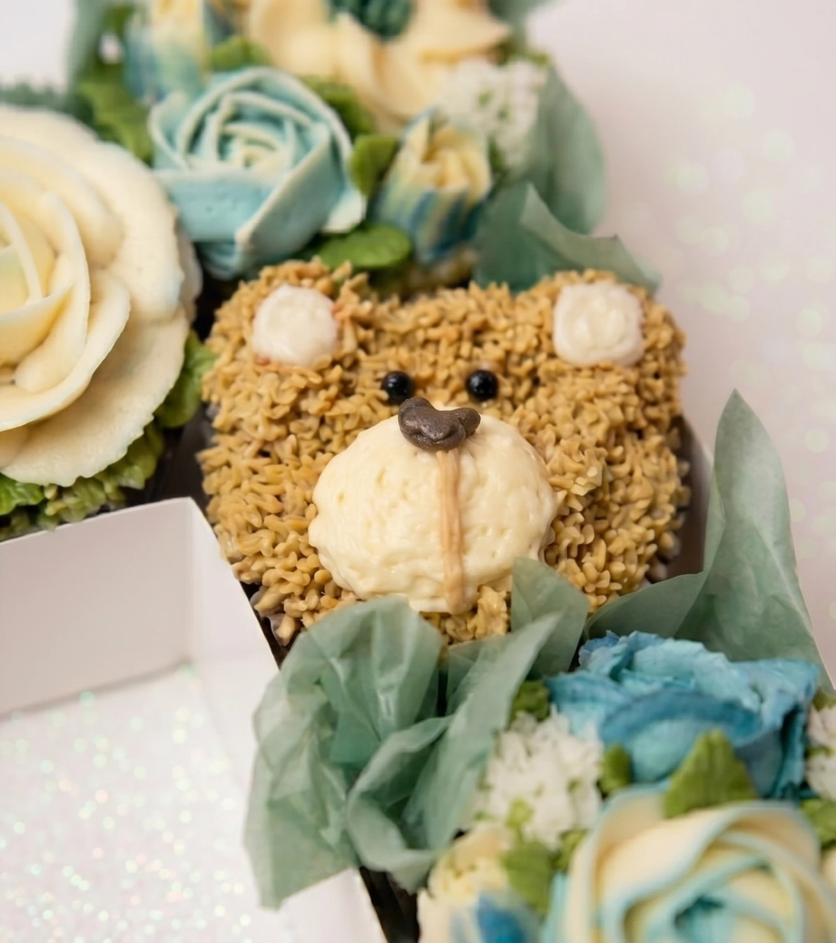 Number box close-up with teddy bear accent