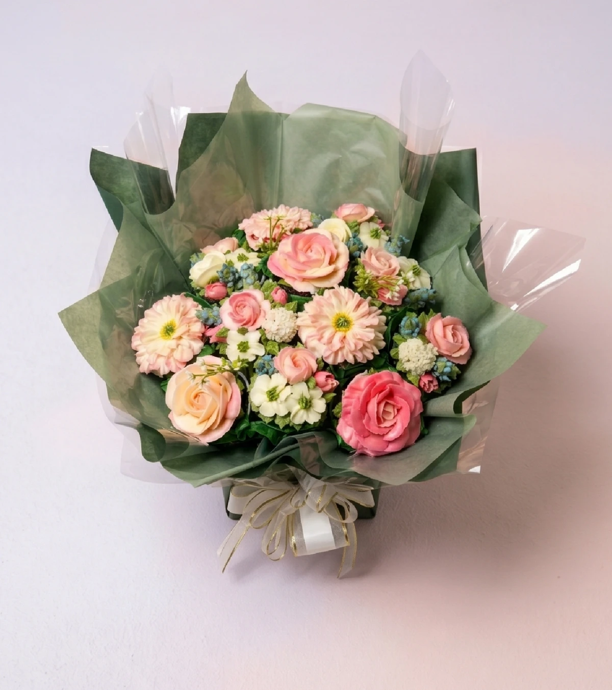12 rose cupcake bouquet — wide view